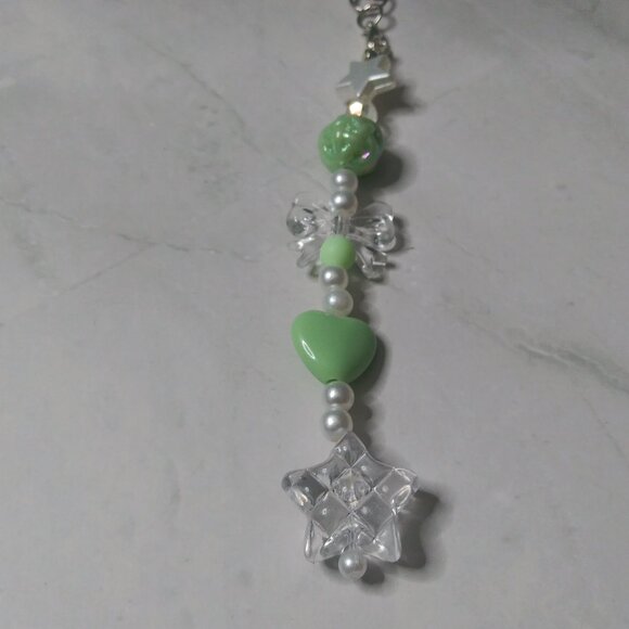 Mint Green Heart & Star Beaded Phone Charm | Kawaii Bag Accessory - Picture 7 of 8